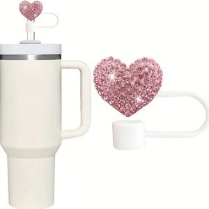 Sparkling Pink Heart Straw Cover